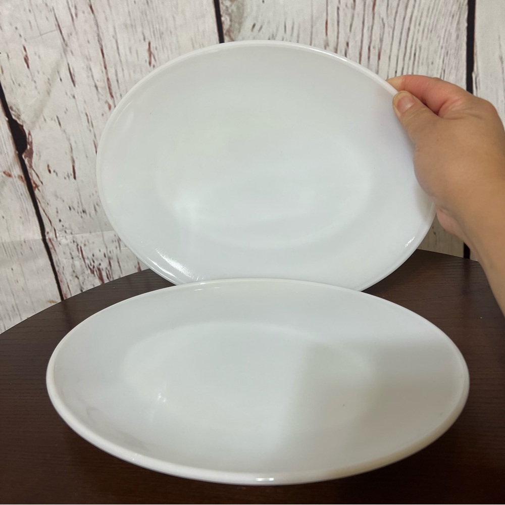 Fire King Oven Ware vintage Elegant White Oval Serving Platter Set of 2 12”x9”